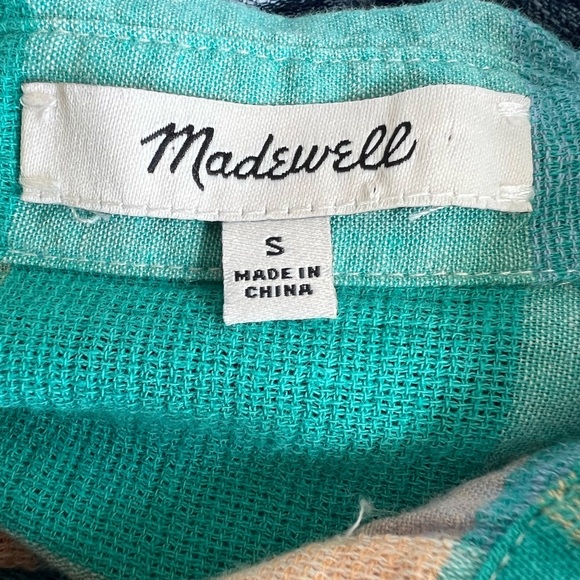 Madewell Gingham Short Sleeve Tie Front Cotton Linen Blend Top Size Small - Picture 4 of 5